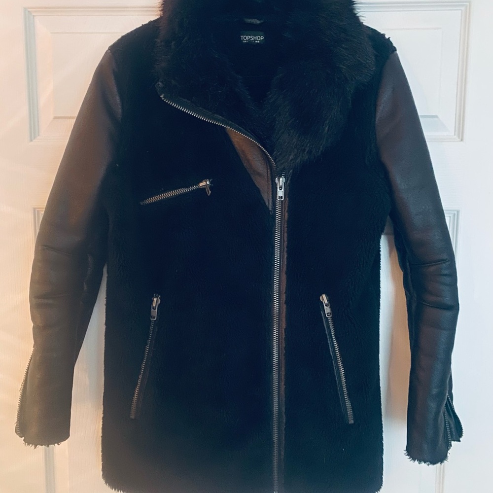 TOPSHOP Black Faux Fur Jacket